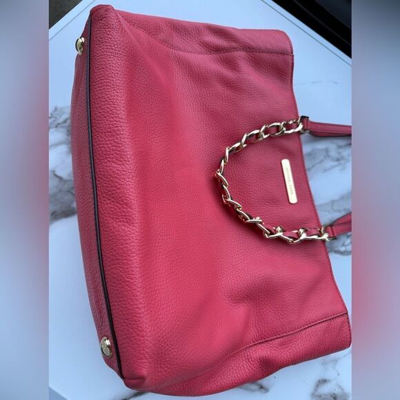 Michael Kors Raspberry Pebbled Leather Tote – Like New w/ Gold Chain Detail - Picture 13 of 17